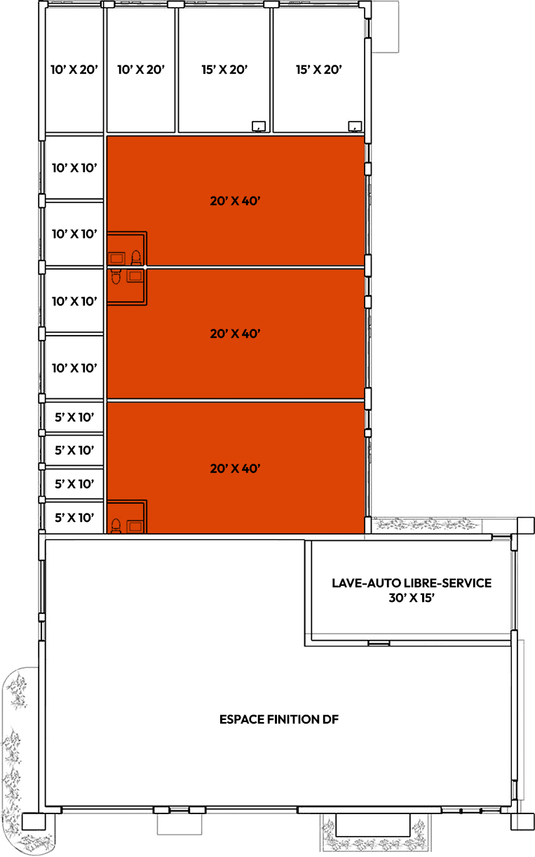 Plan : Entrepôt intérieur 20’ x 40’